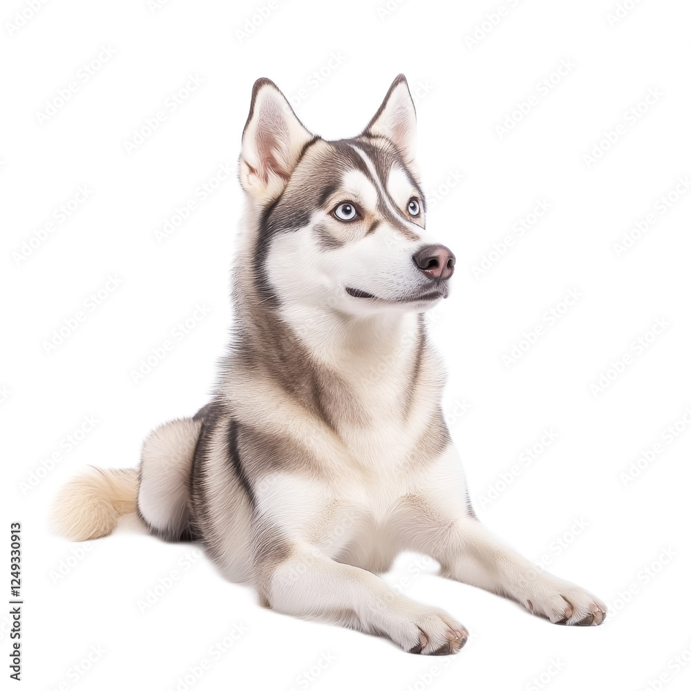 Siberian Husky Dog Lying Down, Looking Up Siberian Husky Dog Lying Down, Looking Up