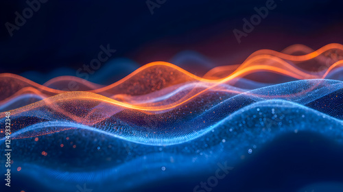 Abstract Digital Background with Colorful Waves and Particles Creating an Energetic and Dynamic Visual Experience in Blue and Orange Hues