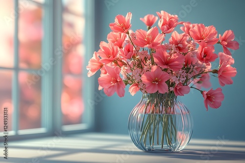 Wallpaper Mural Soft Pink Flower Bouquet in a Glass Vase with Sunlight Through a Window Torontodigital.ca