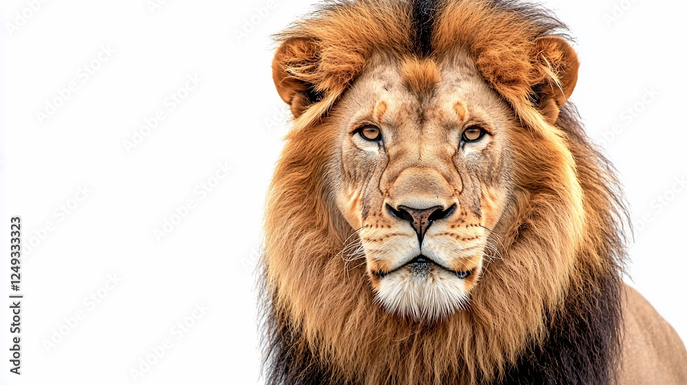 Majestic male lion portrait against white background. Majestic male lion portrait against white background.