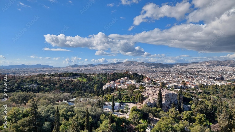 Panorama of Athens from the hill. There is a park in the foreground Panorama of Athens from the hill. There is a park in the foreground