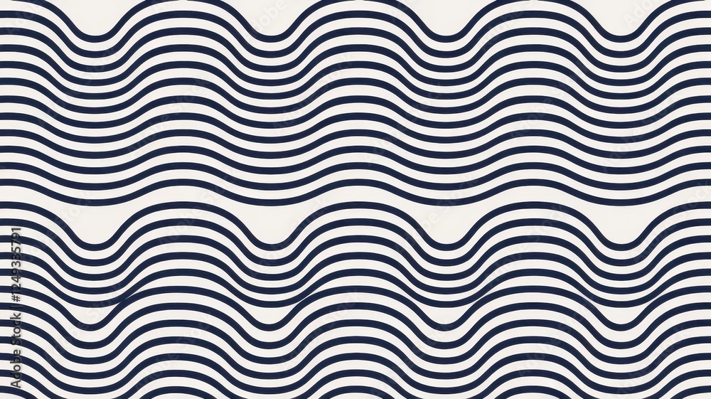 This abstract pattern features wavy lines in navy blue on a soft beige background, creating a rhythmic and calming visual effect. This abstract pattern features wavy lines in navy blue on a soft beige background, creating a rhythmic and calming visual effect.