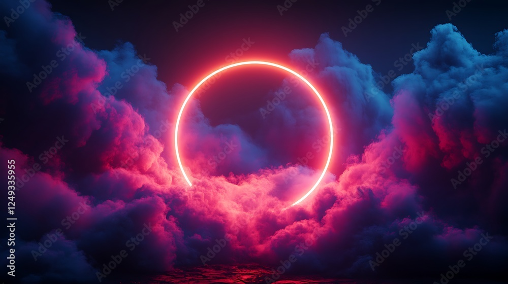 Obraz premium Neon Circle in Vibrant Clouds