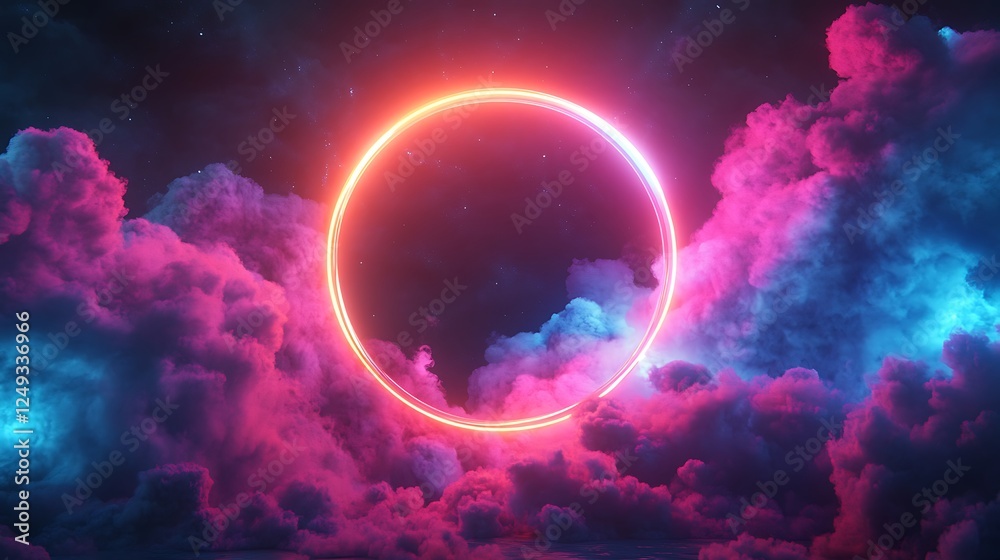 Neon Circle in Vibrant Clouds