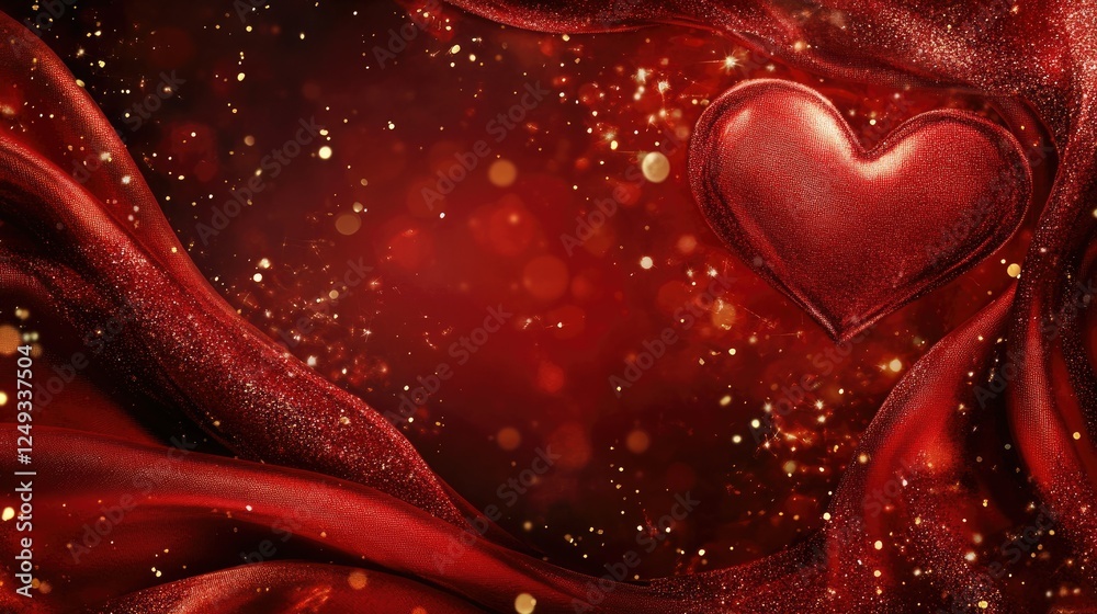 Romantic Red Background with Heart and Sparkling Effects Romantic Red Background with Heart and Sparkling Effects