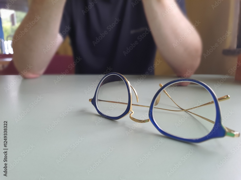 Blue and gold glasses on the table