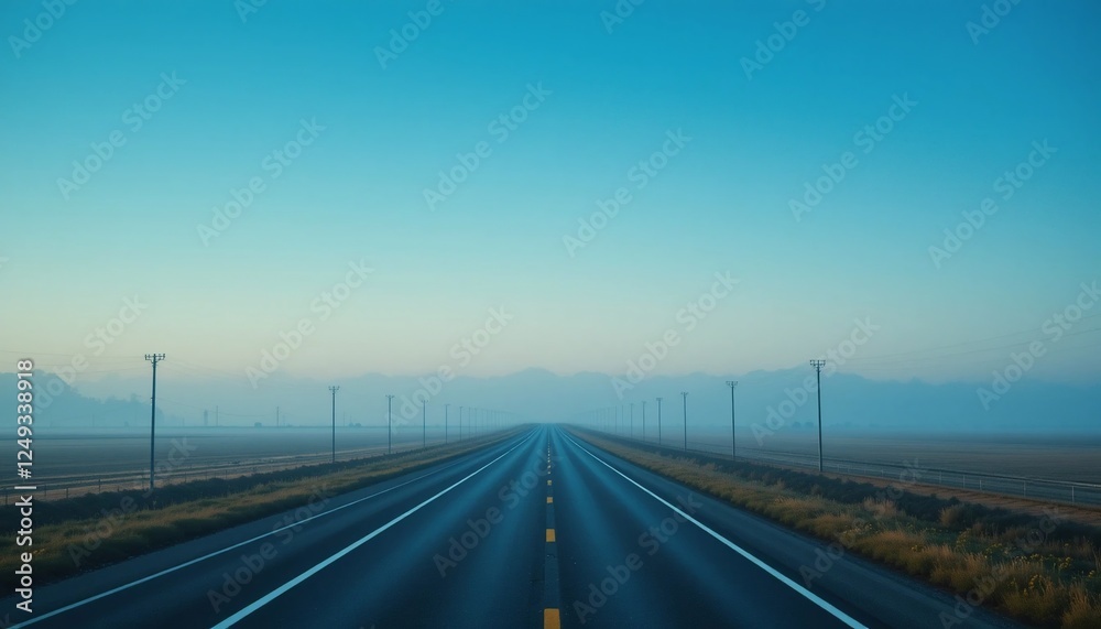 Fototapeta premium Scenic Highway Road Trip Open Road Misty Morning Landscape