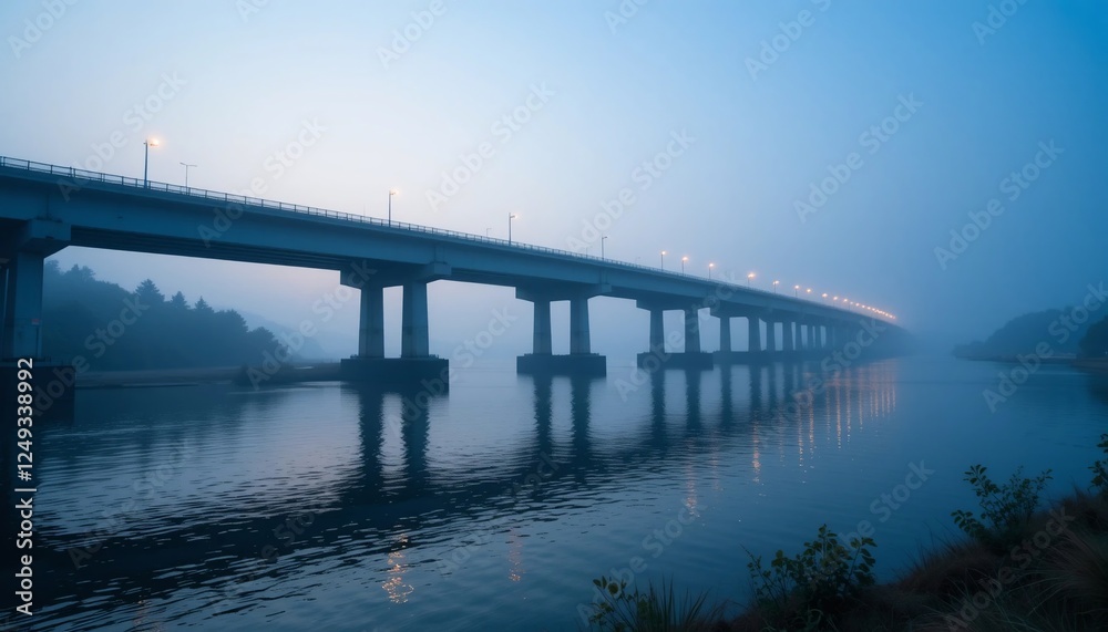 Misty Morning Bridge Calm Water Scenic Highway Misty Morning Bridge Calm Water Scenic Highway