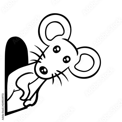 Mouse looks out of a Wall Hole Pet Rat Cute Funny Design Lover Art Vector Illustration Card T-Shirt Poster Sticker Graphic Print Decorative Drawing Isolated Logo Decoration Symbol Creative Cool Style
