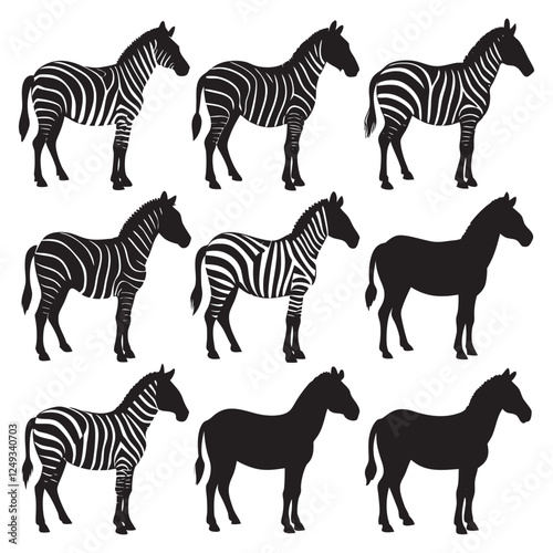 Zebra silhouettes set safari pack of vector silhouette design