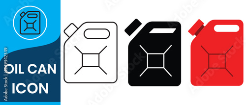 Fuel can icon. Red handle jerry can. Petrol signs. Car petrol symbol. Gallon. Auto industry. Flat design. Vector illustration. white background.