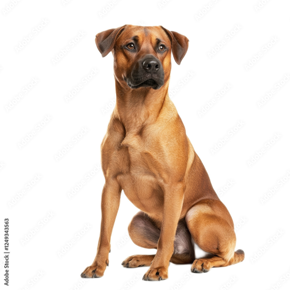 Alert Brown Dog Sitting on White Background Alert Brown Dog Sitting on White Background