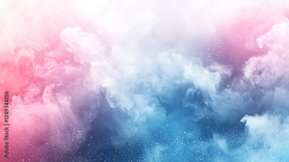 Fototapeta premium Colorful smoke clouds blend beautifully with splashes of ink in water, forming an artistic gradient of sky blue and pink. This design offers a vibrant backdrop perfect for mobile devices