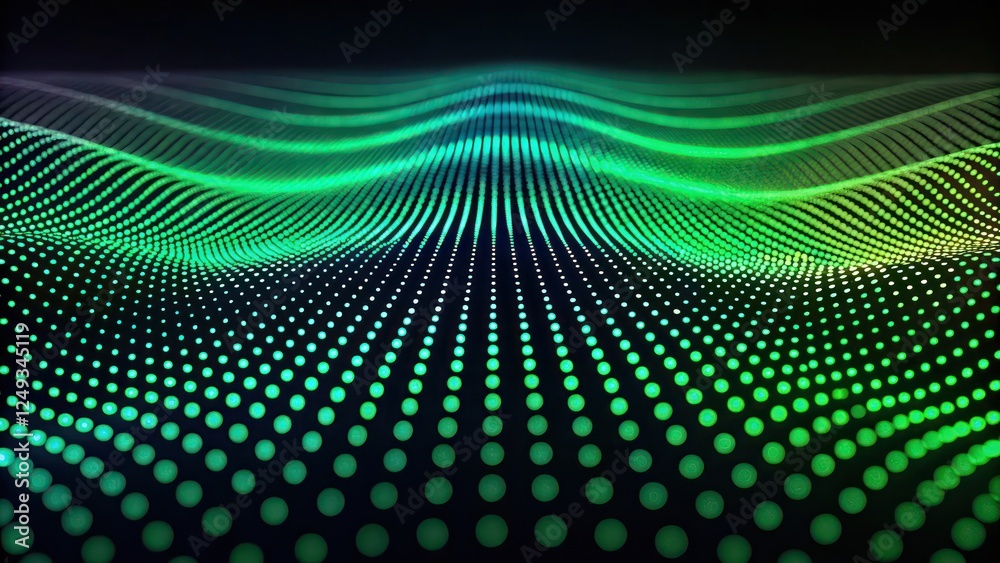 Fototapeta premium Neon Green Digital Dots Wave Wallpaper Background