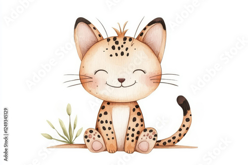 Cute cartoon serval illustration designed for nursery and children's decor photo