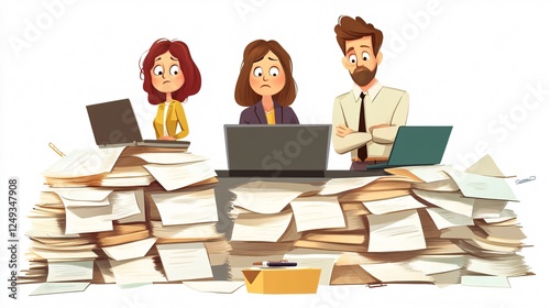 Another take on the overwhelmed employee, emphasizing stress and inefficiency in a bureaucratic setting.