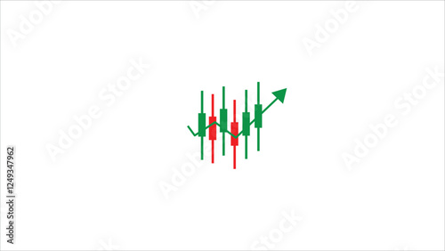 Abstract financial chart with moving up arrow graph in stock market on white background.