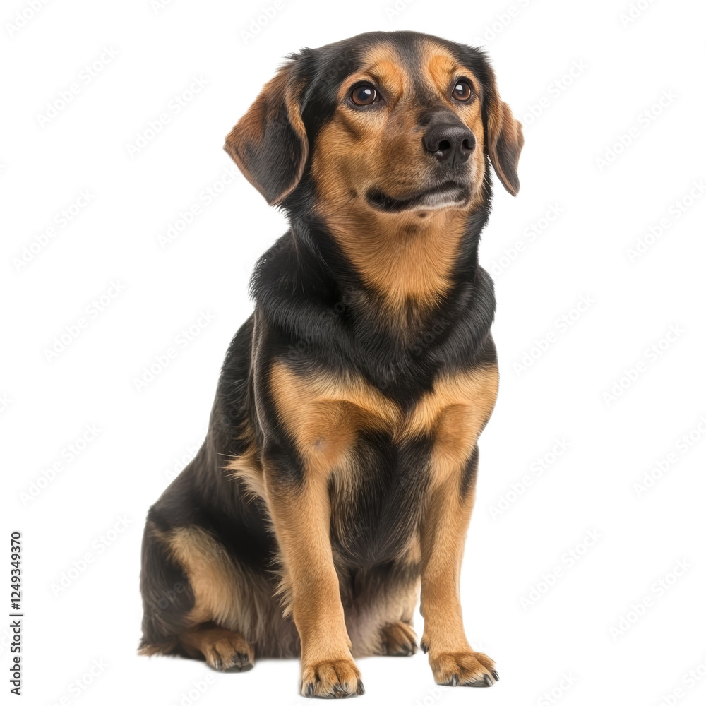 Cute Black and Tan Dog Sitting on White Background Cute Black and Tan Dog Sitting on White Background