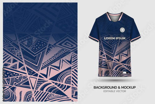 sports jersey design mockup template for football, soccer, volleyball, basketball, cycling, badminton, racing, running, e-sports, navy peach ethnic