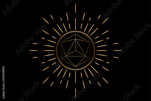 Sacred Geometry gold radiant icon, Merkaba logo template, Mystical tetrahedrons symbol. Ancient esoteric symbol vector illustration isolated on black background