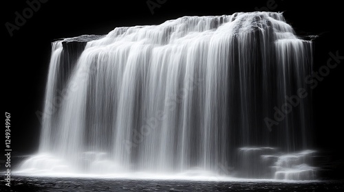 Serene Waterfall Cascading Down Dark Rocks