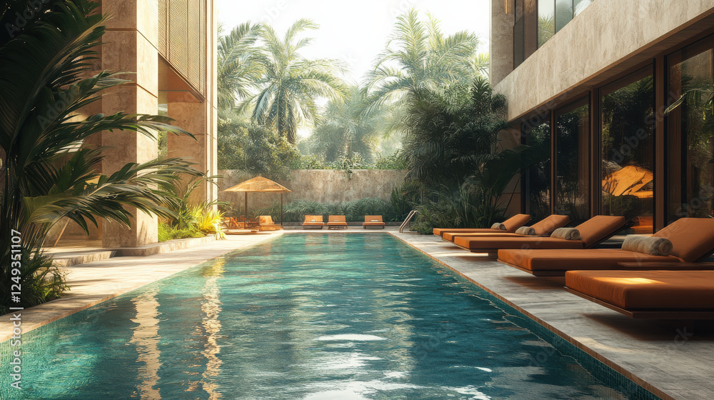 Fototapeta premium Serene poolside oasis, tranquil escape