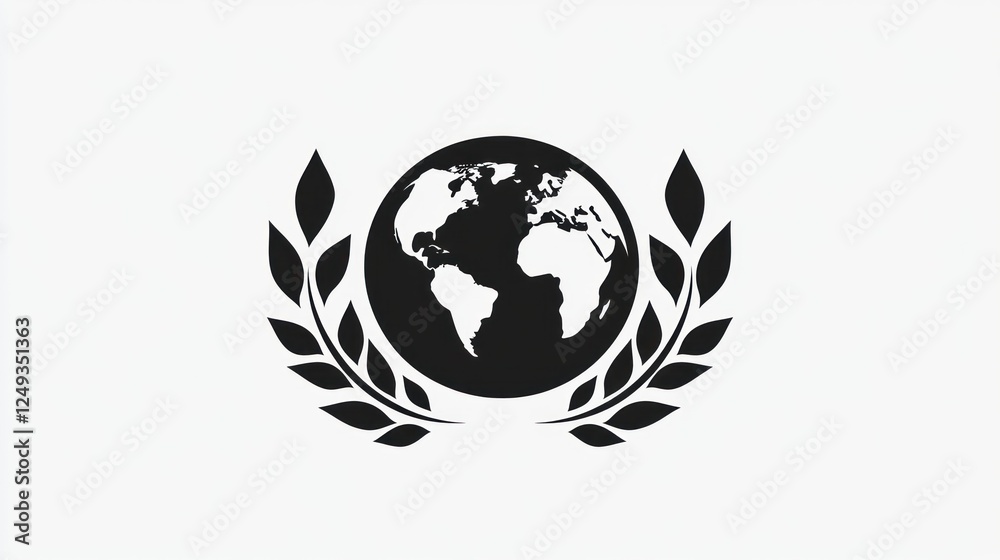 Earth icon with laurel wreath, global symbol, abstract design, for use in environmental concepts Earth icon with laurel wreath, global symbol, abstract design, for use in environmental concepts