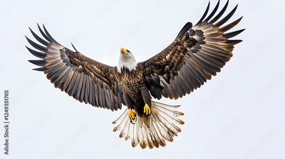 Fototapeta premium A soaring eagle with its wings fully spread, silhouette against a white background