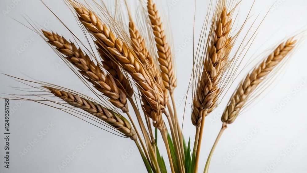Fototapeta premium Bunch of ripe yellow golden dry wheat ears isolated on white background