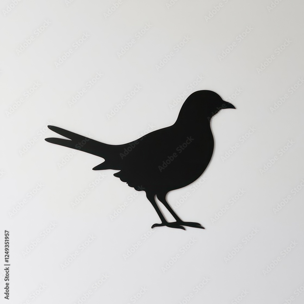 Fototapeta premium Black Silhouette of a Small Bird Perched in a Minimalist Style