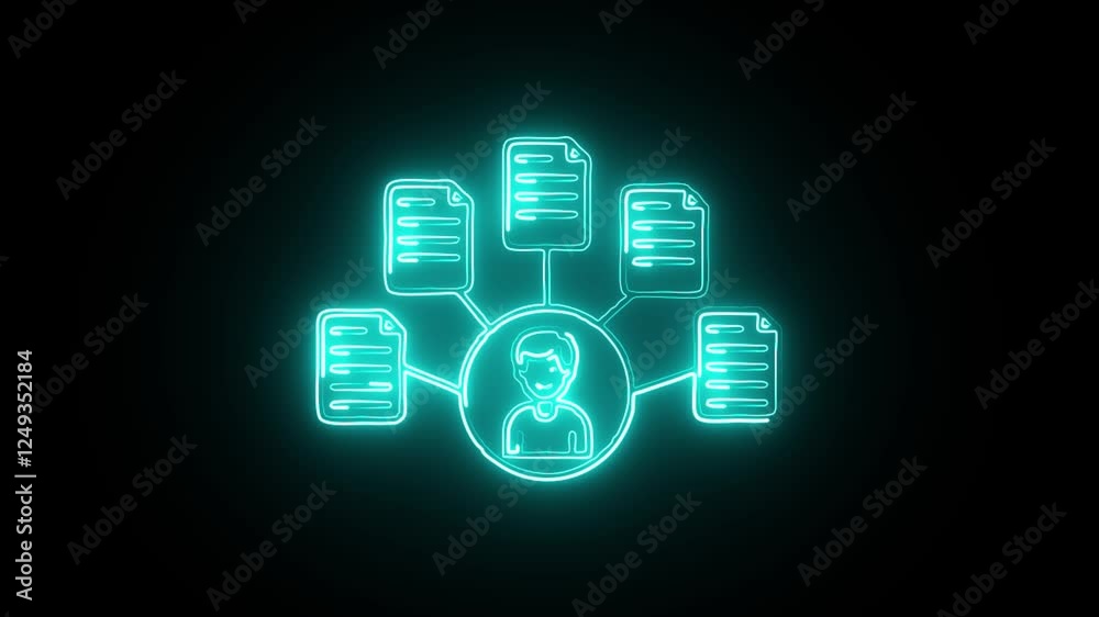 glowing neon multitasking icon isolated on black background. HD video motion graphic animation