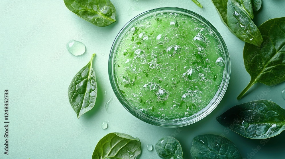 Obraz premium Spinach face scrub, green background, beauty, skincare