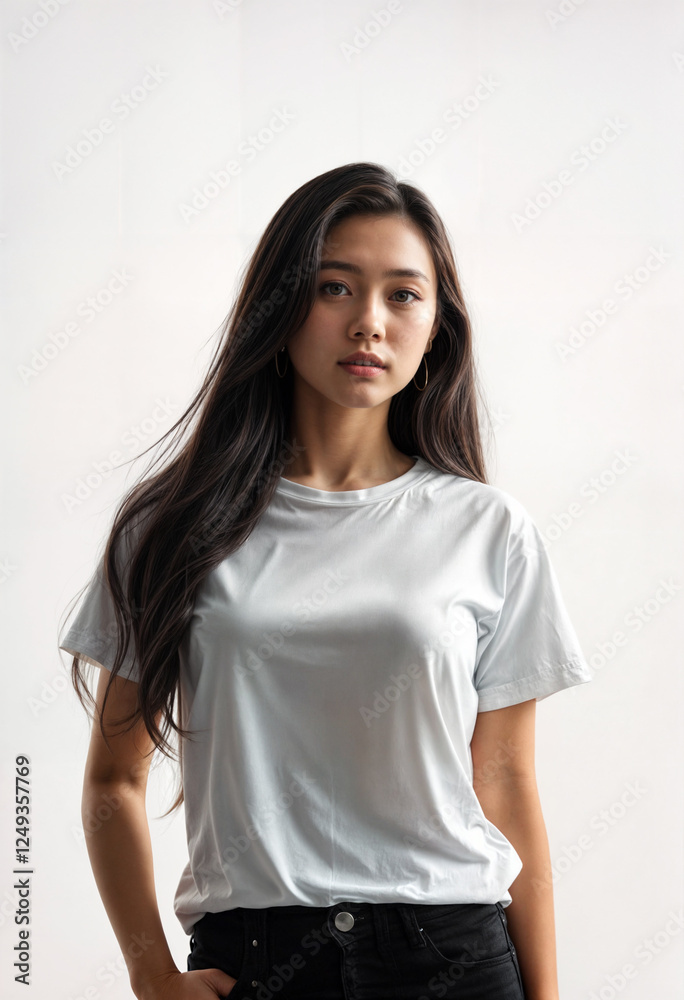 Confident young woman in a simple white tee Confident young woman in a simple white tee