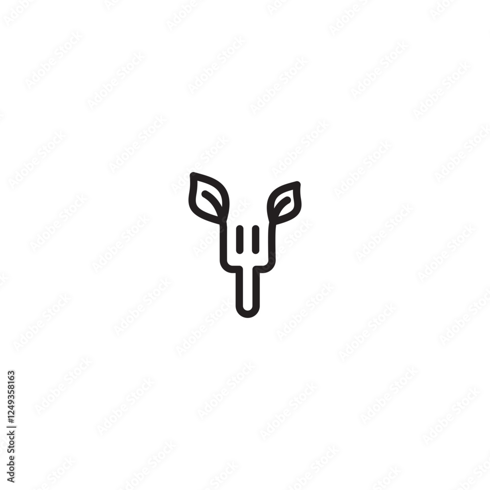Vegan icon. Plant-based symbol. Vegetarian graphic. Fork with leaves icon. Simple line art fork. Vegan icon. Plant-based symbol. Vegetarian graphic. Fork with leaves icon. Simple line art fork.