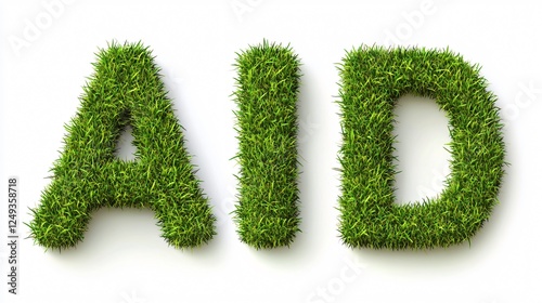 A 3D design of grass-covered letters A, I, and D, forming part of a natural alphabet set.