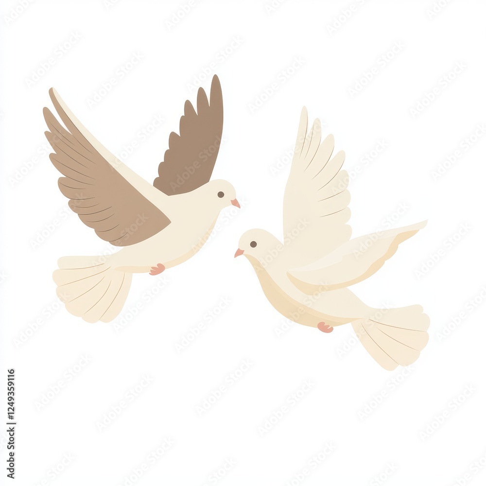 Two white doves flying, symbols of harmony and love Two white doves flying, symbols of harmony and love