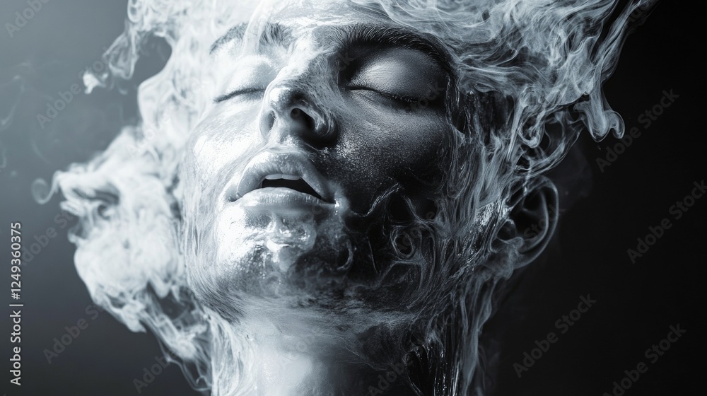 Surreal portrait of a woman with swirling white smoke Surreal portrait of a woman with swirling white smoke