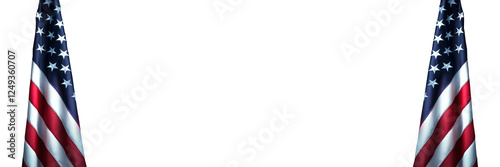Obraz na płótnie Two American flags on white or transparent panoramic background with copy space, US president and government, american national holiday, July 4, Veteran or memorial day web banner w salonie