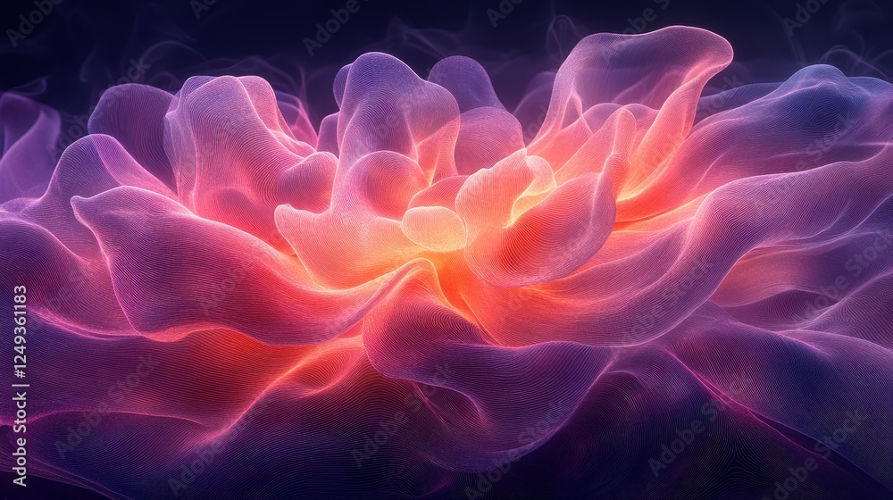 Obraz premium A vibrant, glowing flower-like structure with fluid, ethereal petals.