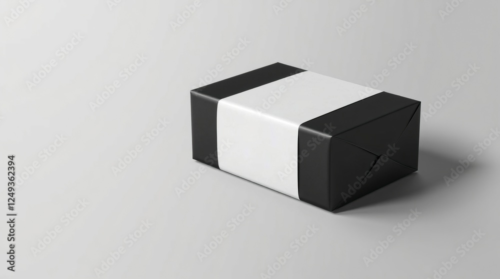 Black and White Wrapped Package with Minimalist Design Black and White Wrapped Package with Minimalist Design