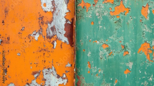 rusty metal texture orange and green peeling paint photo