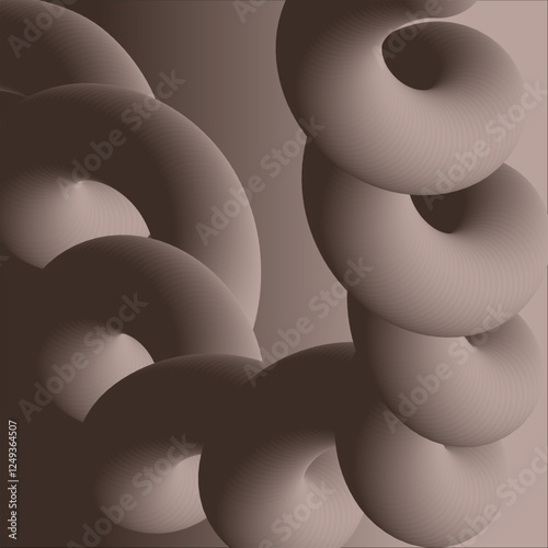 A graphic composition featuring a three-dimensional abstract shape. Soft gradient and warm neutral tones. Minimalism and modern design. Backgrounds, banners, and creative projects. Vector 3D illustrat