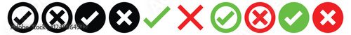tick and  cross icon in circle, green chackmark and red cross mark, approved and rejected sign, vector- tick and cross icon button. 