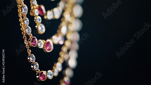 Exquisite gold chain with sparkling gemstones displayed against a dark backdrop