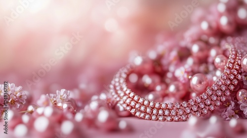 Elegant pink jewelry arrangement with pearls and floral accents for a stylish...