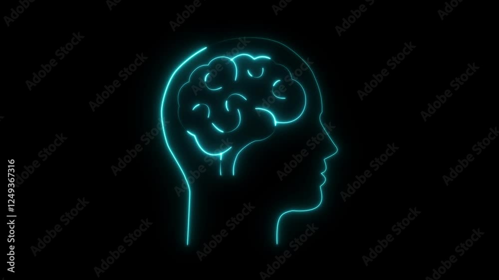 Neon brain icon animation. Abstract circuit brain animation. Glowing Complicated Brain. Neon brain icon animation. Abstract circuit brain animation. Glowing Complicated Brain.