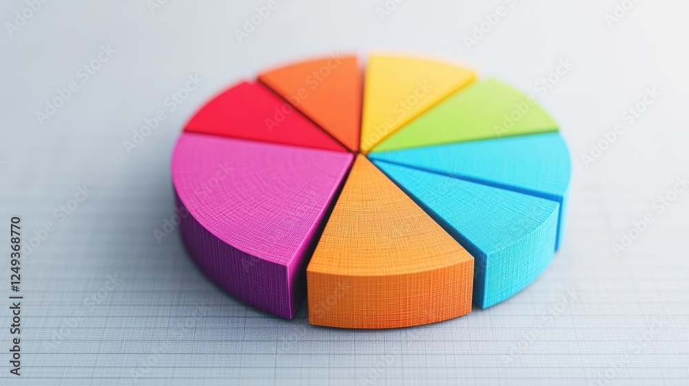 Fototapeta premium Visually Striking 3D Pie Chart Representing Company Performance with Bold Sections and Bright Colors for Data Visualization in Business Reports
