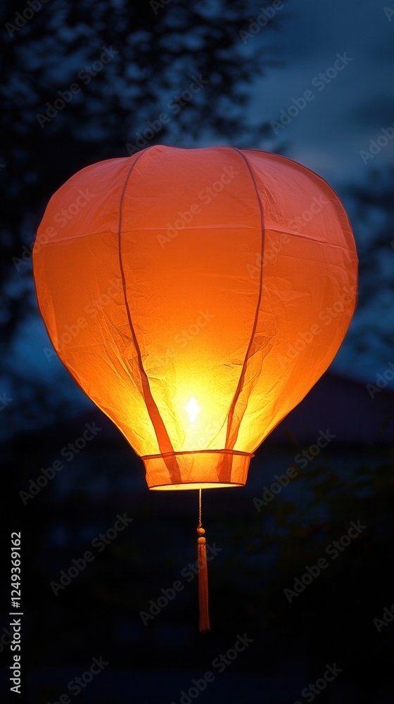 Obraz premium Chinese lanterns in the night sky, festival of lights, traditional celebration, romantic atmosphere, water reflections, Asian culture, glowing lanterns, lantern festival, magical evening