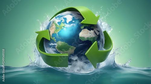 New Year 2025 green recycling and save our planet and earth environment. World water day 2025. Earth day 2025 concept.