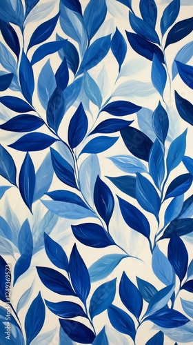Vibrant blue leaves pattern designed for interior decoration in modern spaces